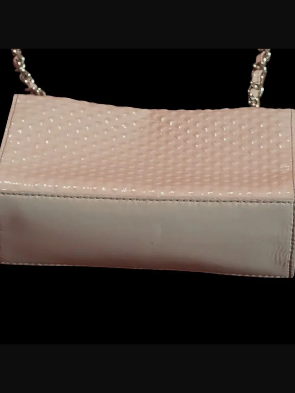 Tory Burch Marion Embossed Diamond Pattern Pink Patent Leather Gold Hardware
